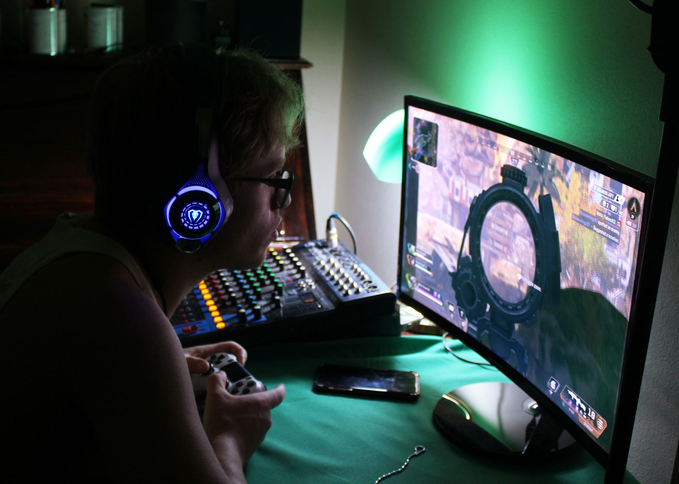PC player wearing a headset